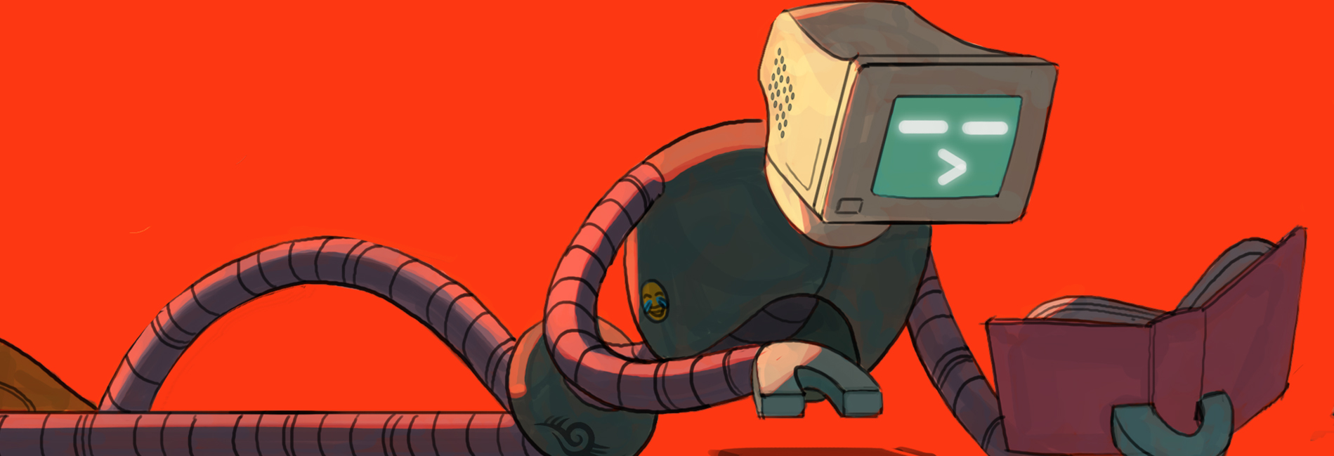 O robô-mascote do blog, ilustração de Lucas Álamo